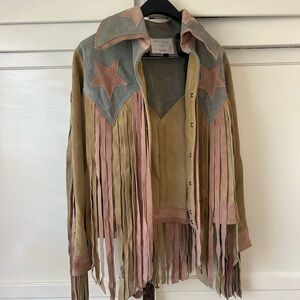 Women's Suede Fringe Jacket with Star Accents